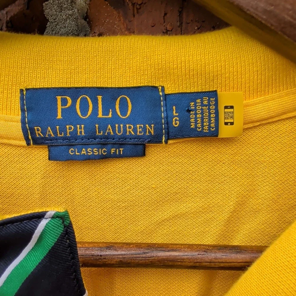 Polo Ralph Lauren Shirt Mens Large Yellow RLPC Crest Patch Classic Fit Short Slv